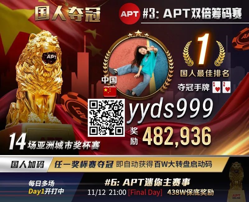 【ACR扑克】APT国人首冠出炉！顺子撞同花成夺冠契机，关键河杀yyds！《GoG黄金游戏》正式播出